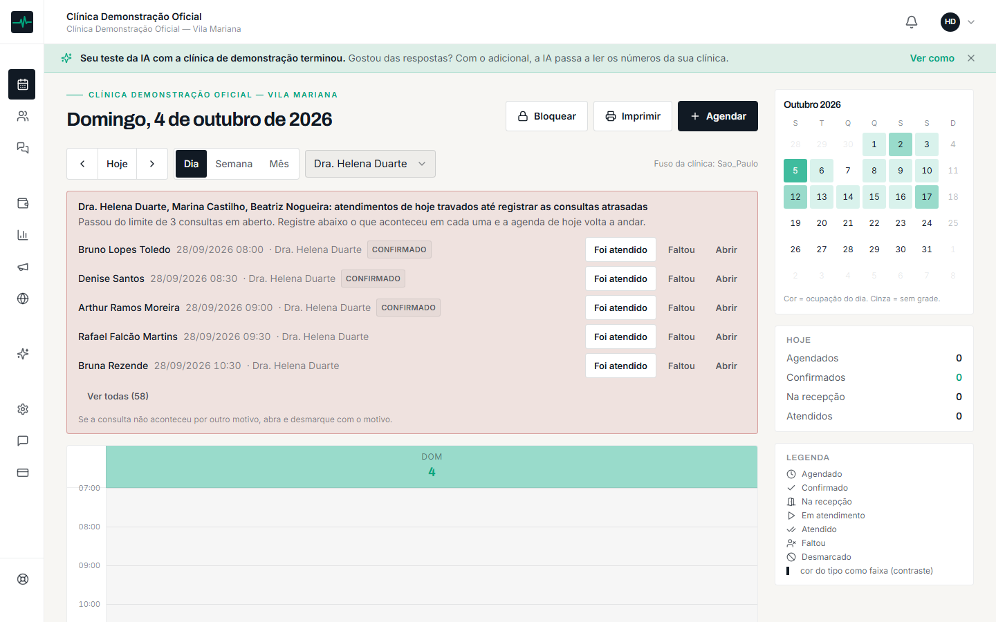 Na agenda, clique em Agendar para marcar uma consulta.